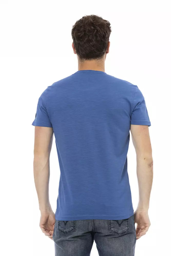 A blue cotton men's t-shirt with short sleeves