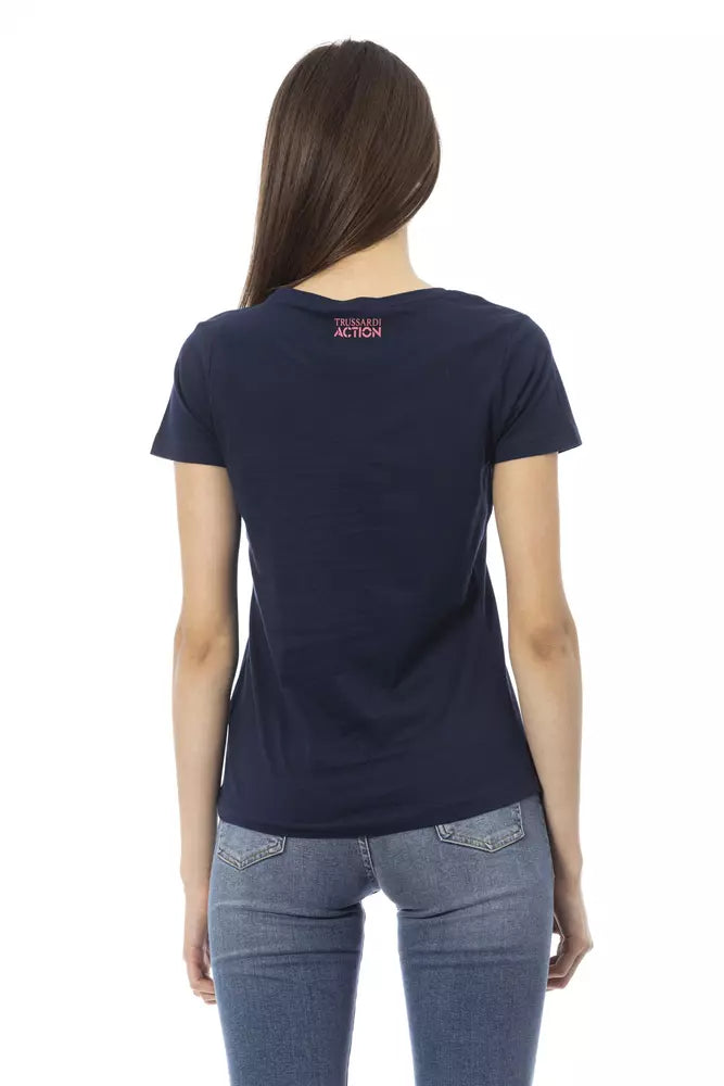 Navy blue cotton t-shirt with pink logo on back