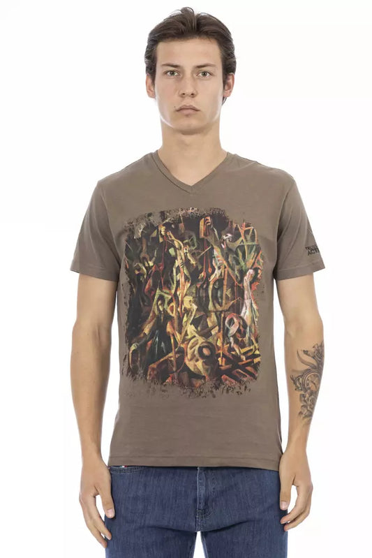 Man wearing graphic t-shirt with dark artwork