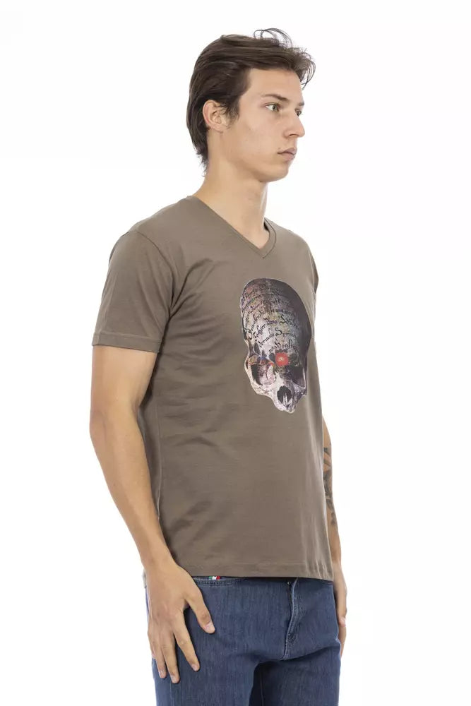 Man wearing a t-shirt with a graphic design on it
