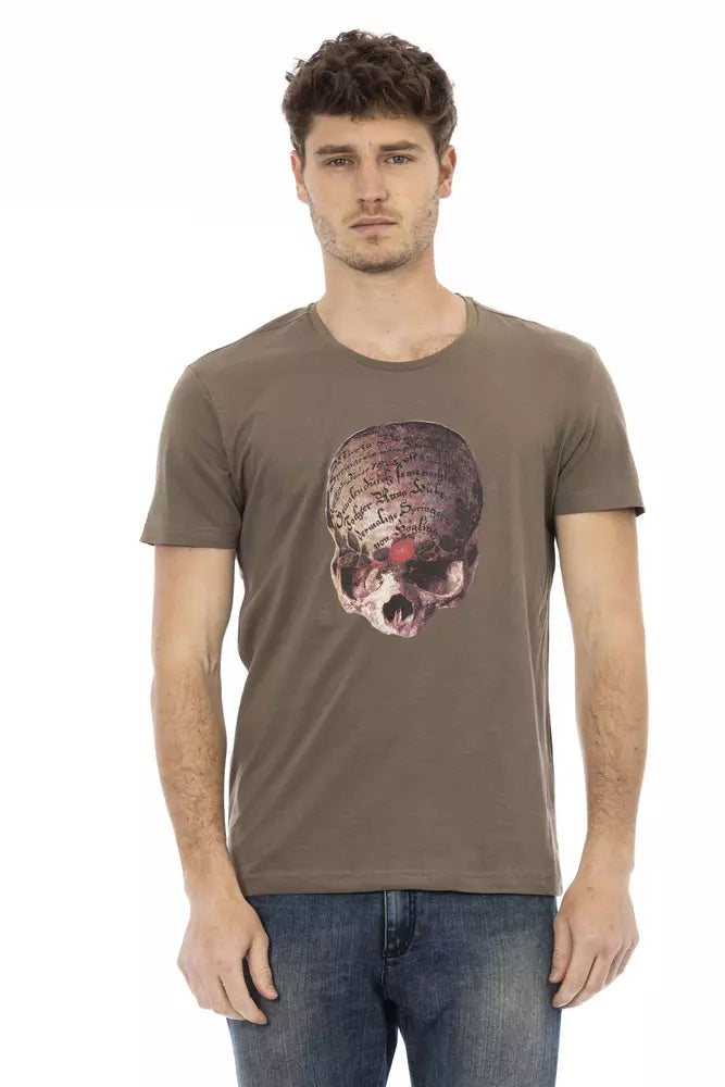 Man wearing graphic t-shirt with skull design