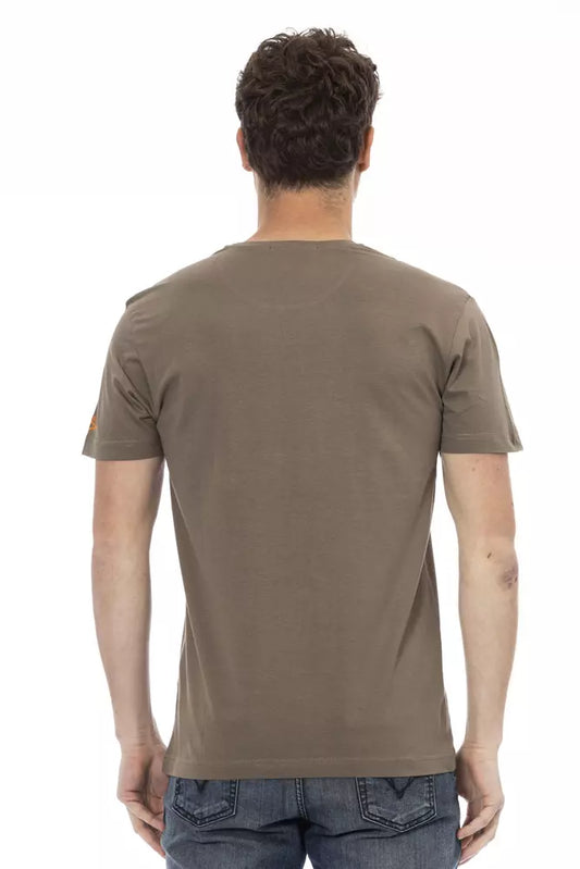 A brown cotton men's t-shirt with short sleeves