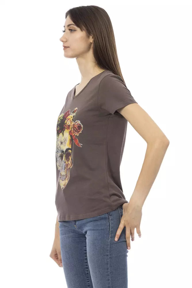 Woman wearing graphic t-shirt