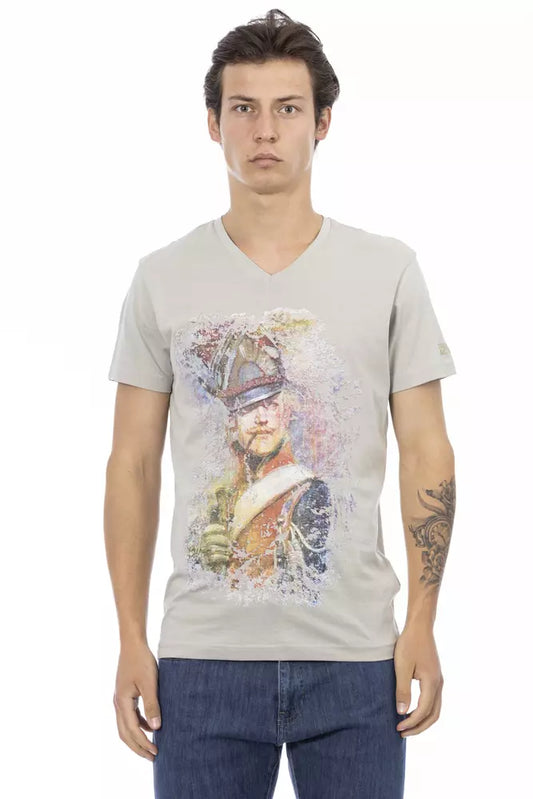 Man wearing graphic t-shirt with portrait on front