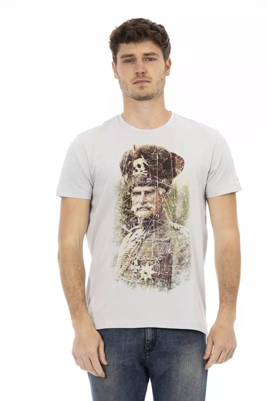 Man wearing white t-shirt with graphic print