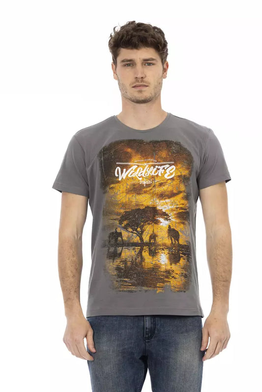 Man wearing graphic t-shirt with wildlife scene
