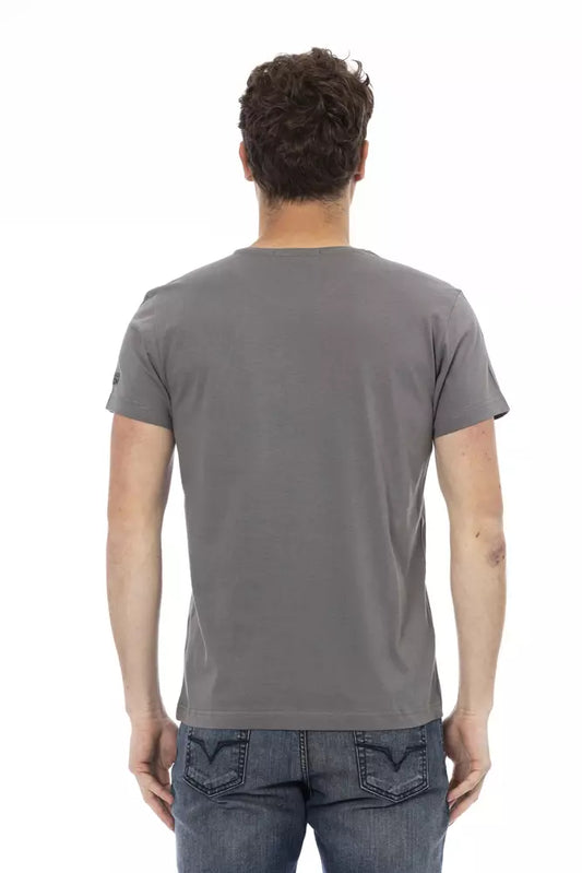 Back of gray t-shirt on mannequin