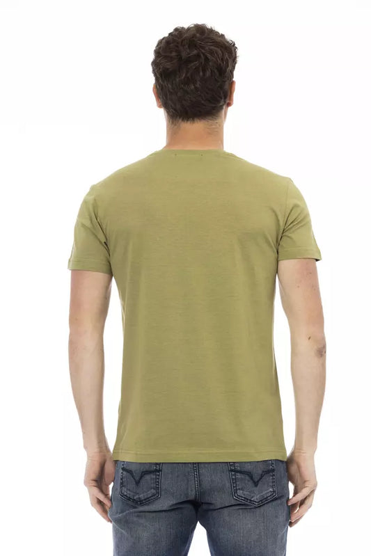 Man wearing olive green t-shirt