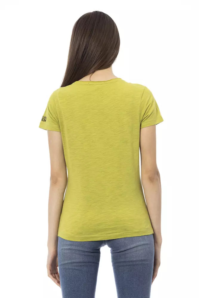 Yellow short sleeve t-shirt on a woman's back