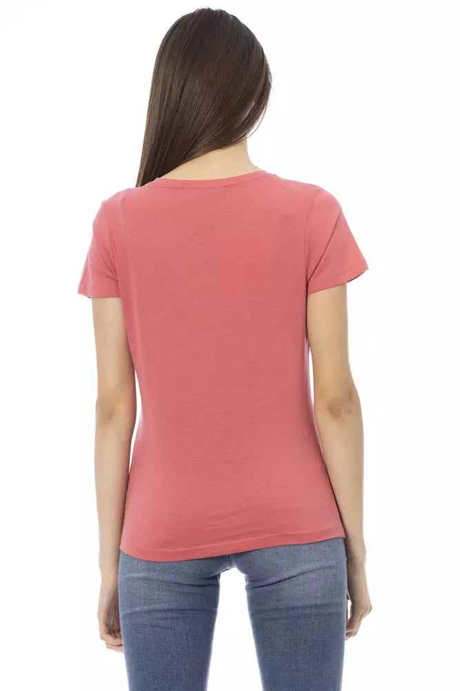Red cotton t-shirt with short sleeves