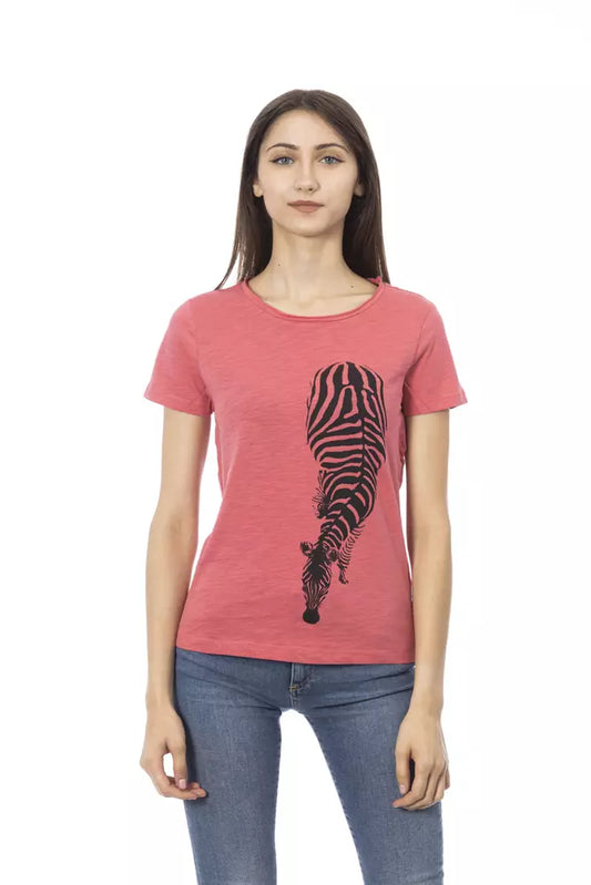 Red t-shirt with zebra print design on front