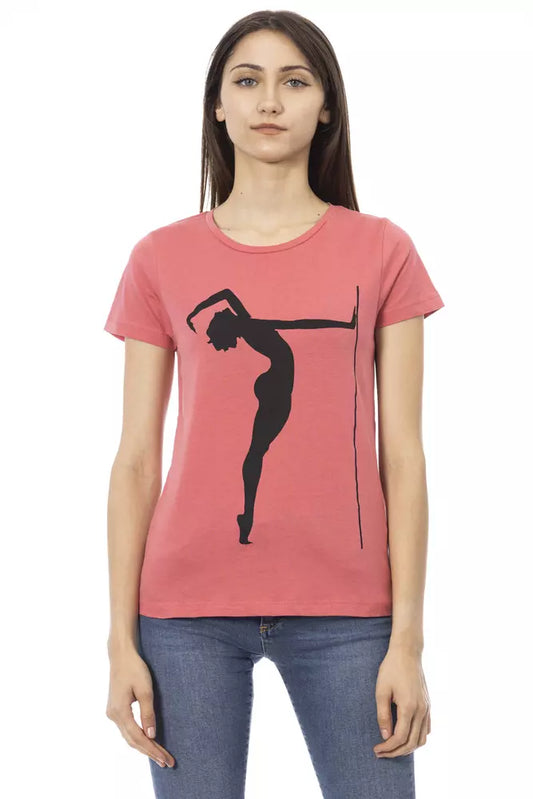 Pink t-shirt with black silhouette of ballerina on front