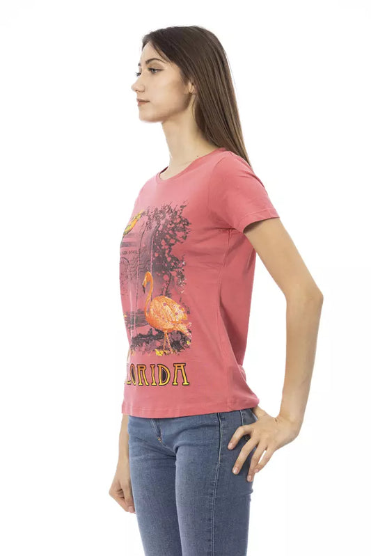 Red graphic t-shirt on woman
