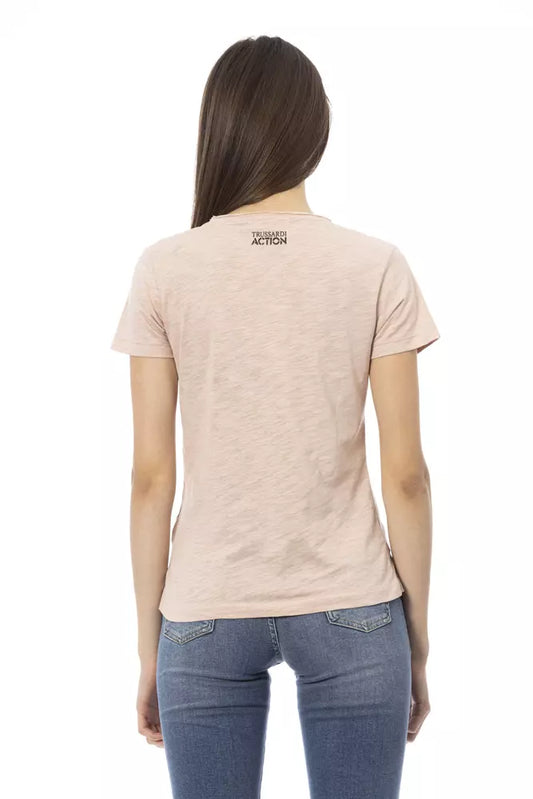 Pink short sleeve t-shirt on a woman