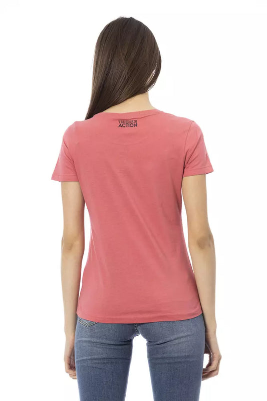 Red short sleeve t-shirt on woman's back