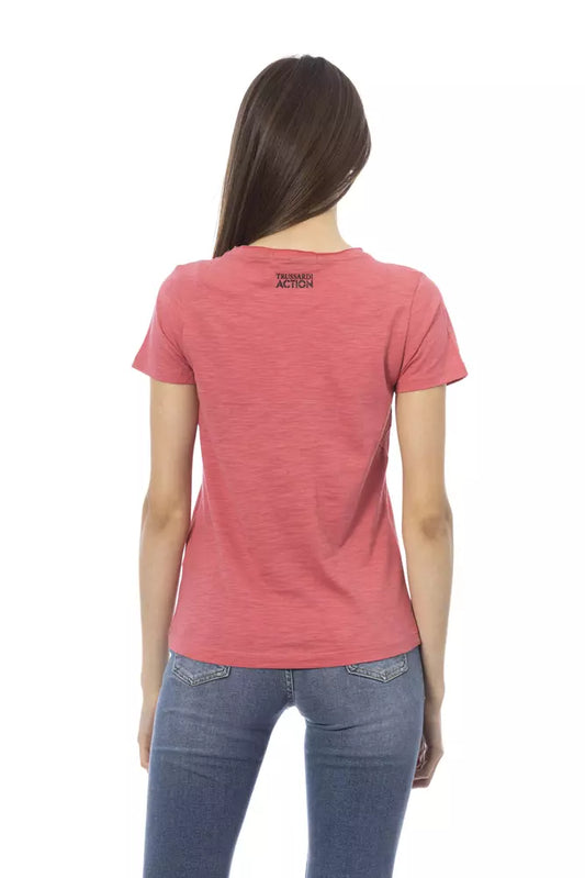 Red short sleeve shirt on a woman