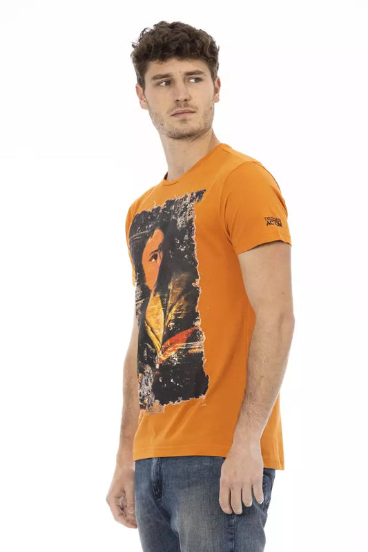 Orange men's t-shirt with graphic print on front