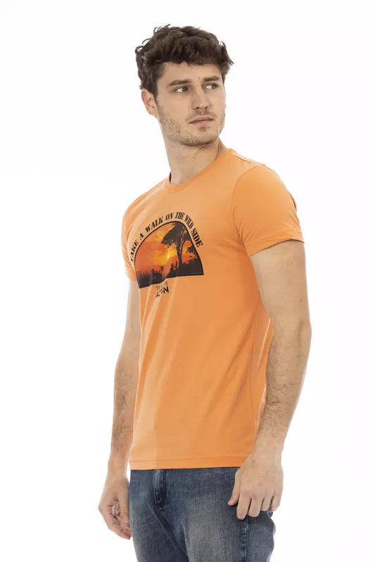 Orange men's t-shirt with graphic print on front