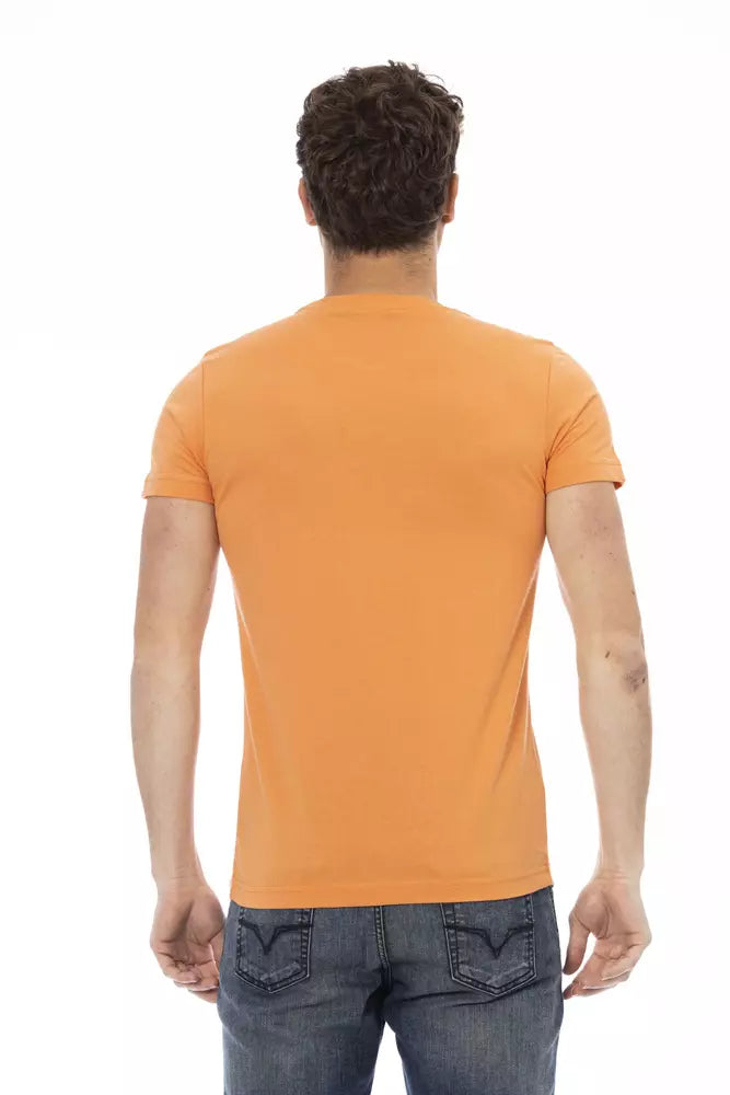A mannequin wearing an orange cotton men's t-shirt with short sleeves