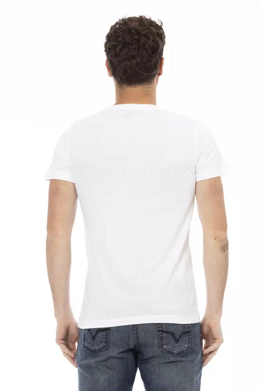 A white cotton men's t-shirt with short sleeves