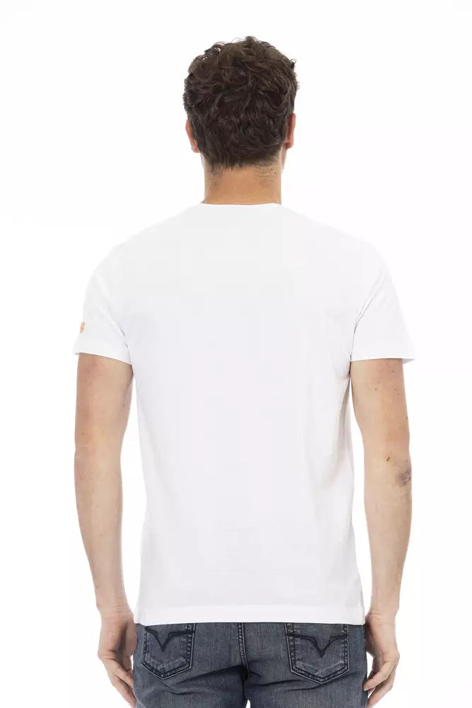 A white cotton men's t-shirt with a crew neckline
