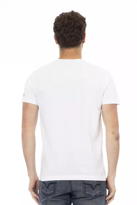 A white cotton men's t-shirt with a crew neckline