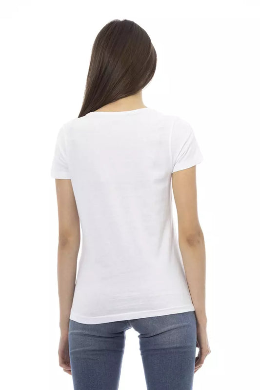 White short sleeve t-shirt on a woman's back