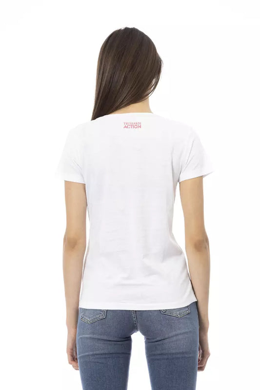 White t-shirt on a woman's back