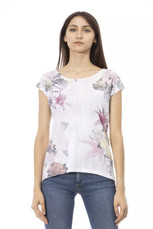 Woman wearing floral print top