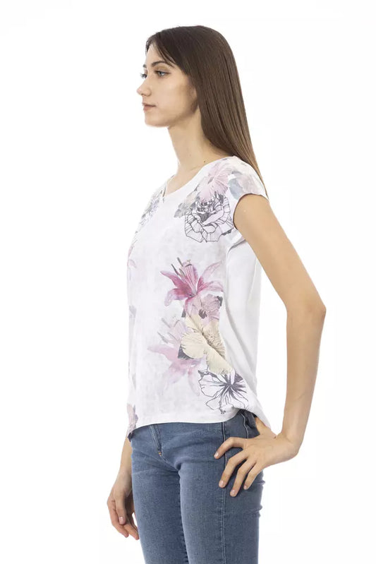 Woman wearing a floral print top