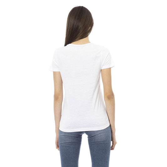 White t-shirt on a woman's back