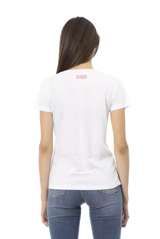 White t-shirt on a woman's back