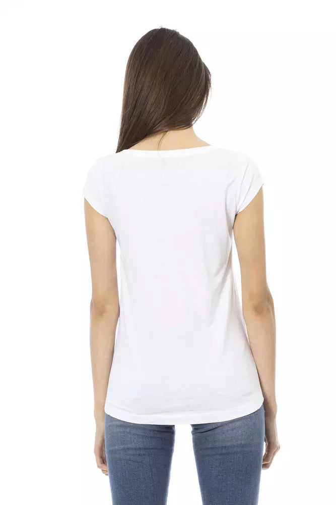 A white cotton women's t-shirt with short sleeves