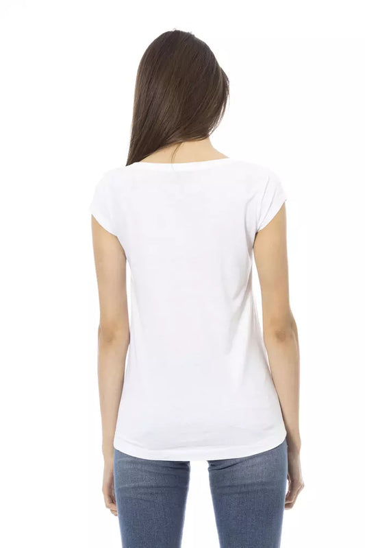 A white cotton women's t-shirt with short sleeves