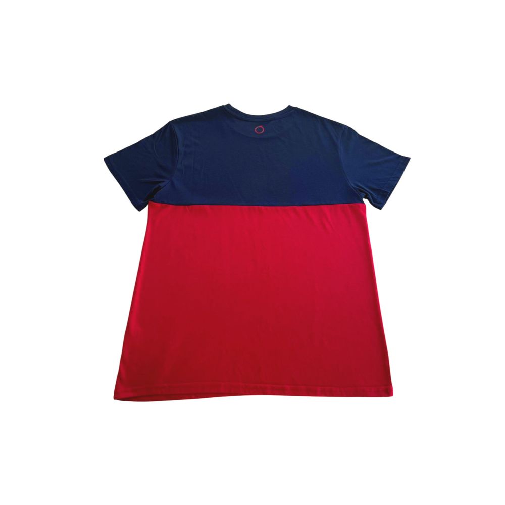 Navy blue t-shirt with red sleeves and bottom