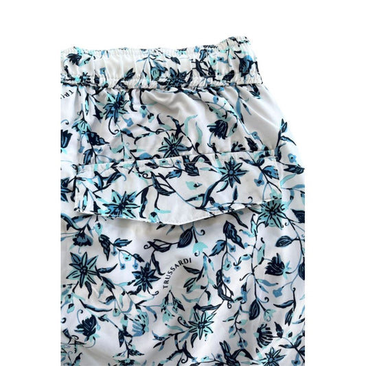 Blue floral skirt with ruffled hem