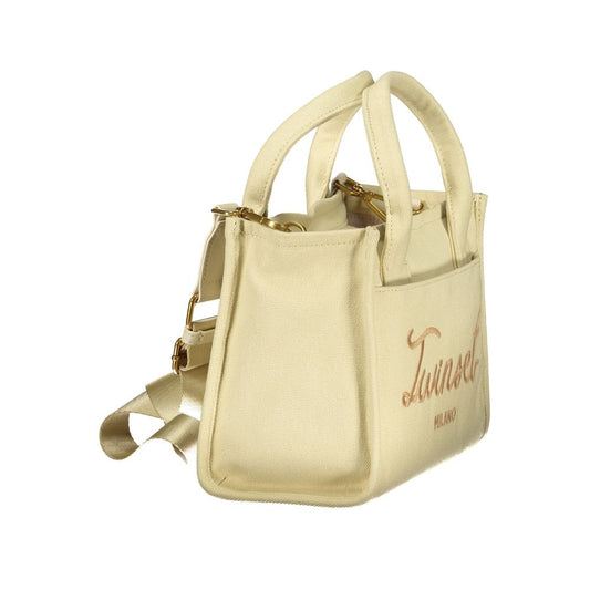 Small beige purse with gold accents