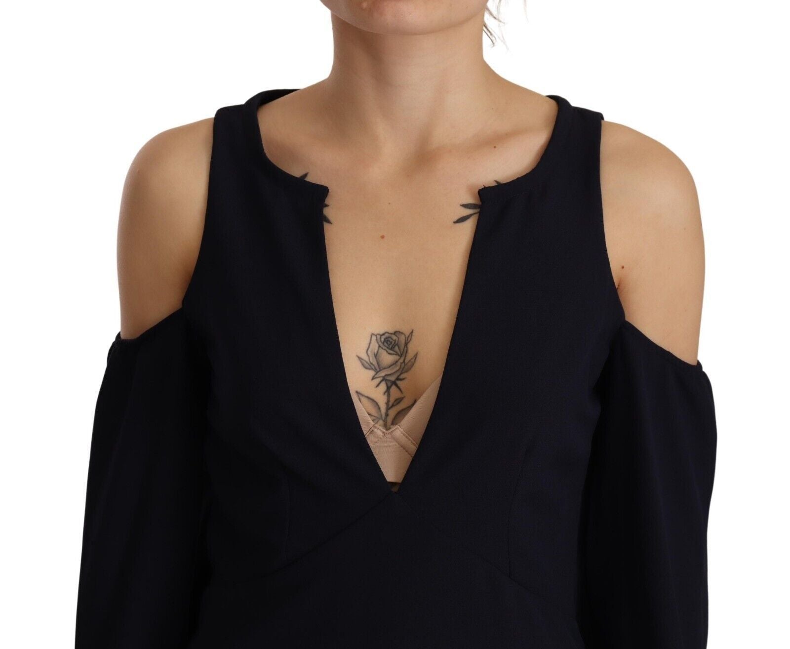 Black off-the-shoulder top with a deep V neckline