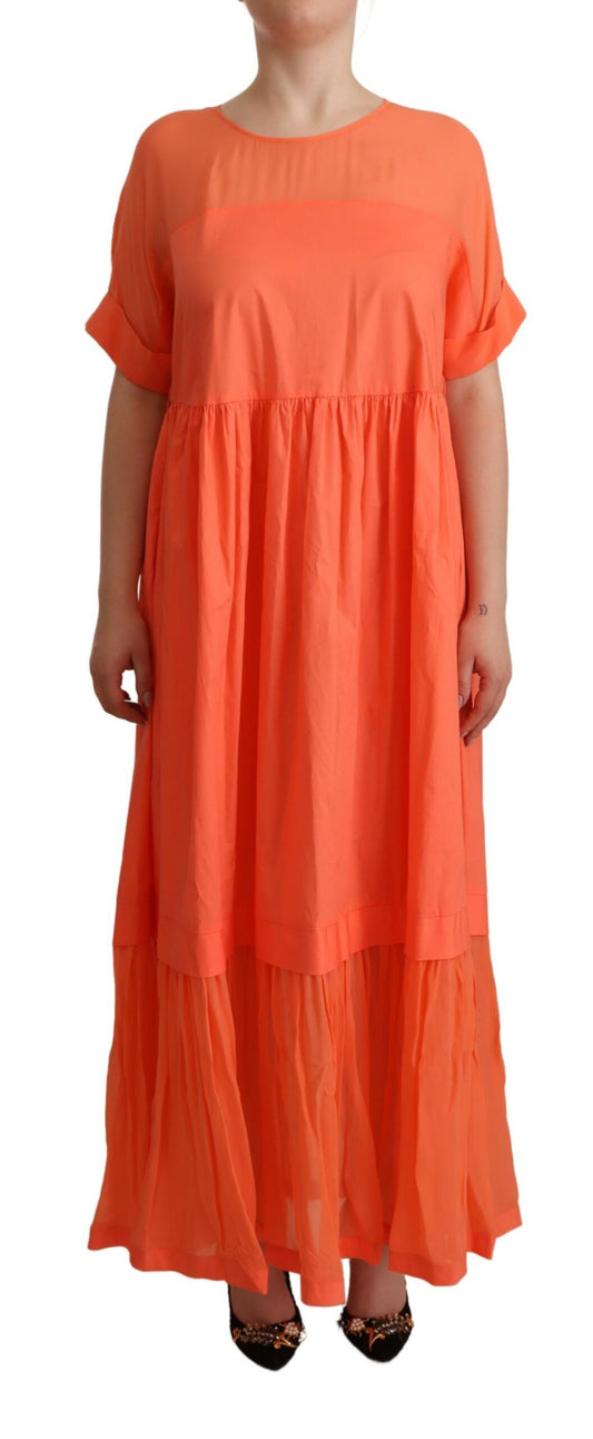 Long orange dress with ruffles on sleeves