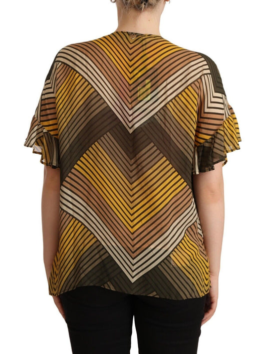 Brown and yellow patterned blouse