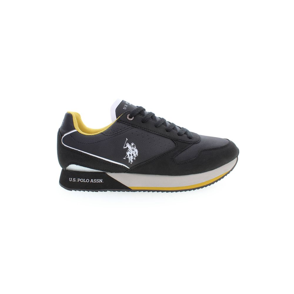 Black sneaker with yellow accents