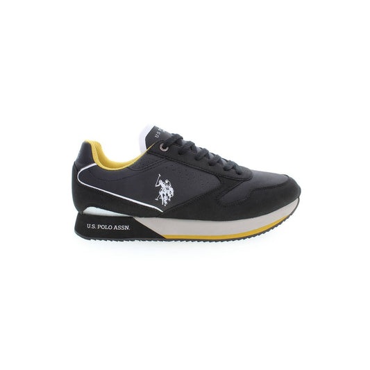 Black sneaker with yellow accents