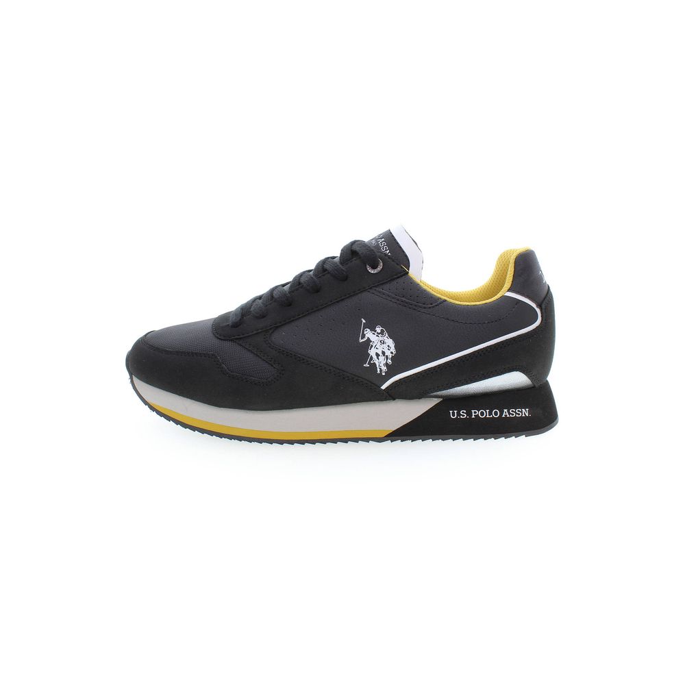 Black sneaker with yellow accents