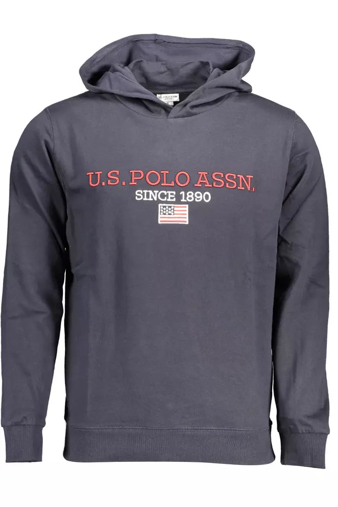 Navy blue hoodie with red lettering and logo
