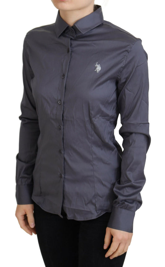 Dark blue shirt with long sleeves and collar