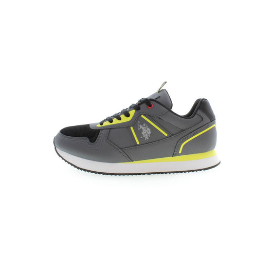 Grey polyester men's sneaker with yellow accents and a white sole, featuring the US Polo Assn. logo