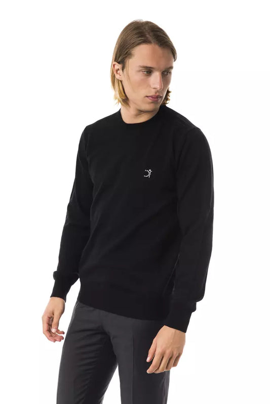 Long sleeve black sweatshirt with white logo on front