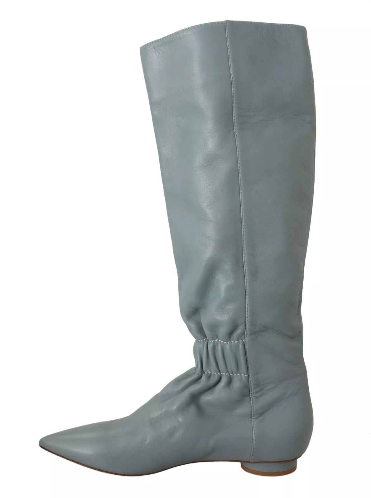 Grey leather boot with pointed toe