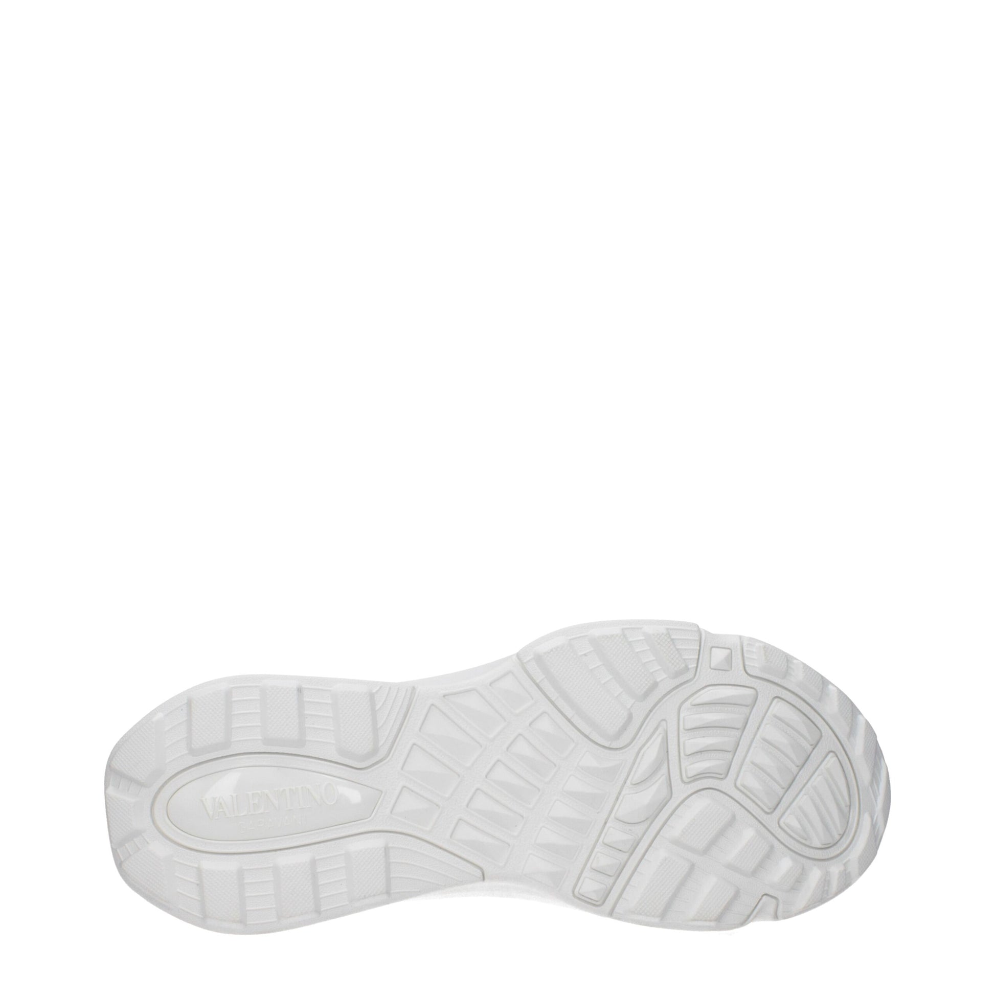 A single white athletic shoe with a logo on the side, designed for walking or running