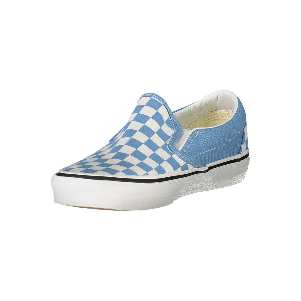 Blue and white checkered women's sneaker with laces, rubber sole, and side stripe